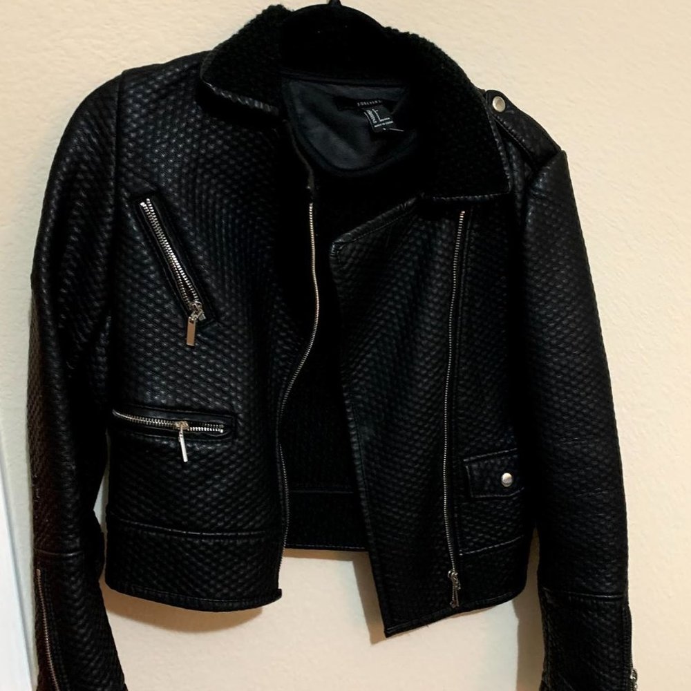 Forever 21 Black Quilted Fake Leather Jacket